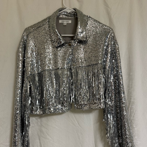 12th Tribe Star Crossed Sequin Fringe Jacket. Small. Silver. Coachella. Vegas. - Picture 3 of 13